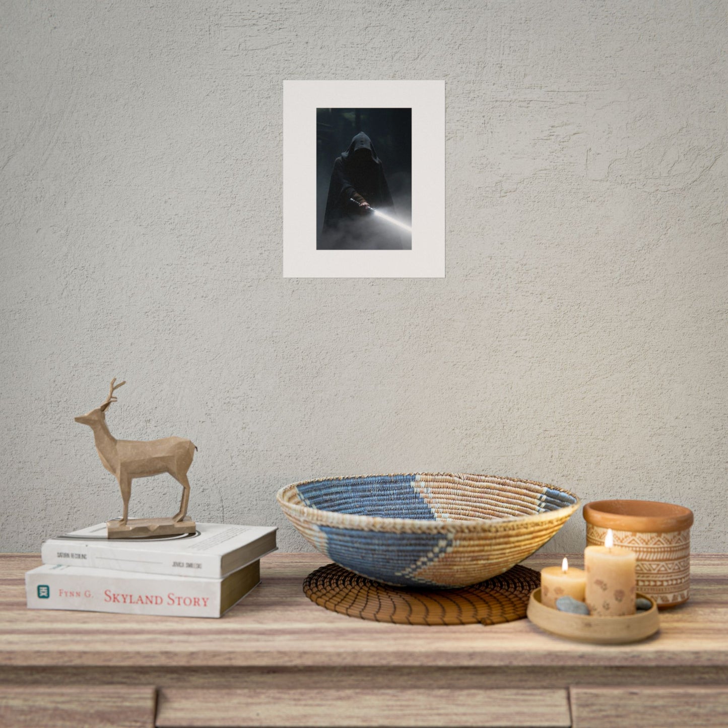 Dark Hooded Warrior Lightsaber Poster — Rolled Sci‑Fi Wall Art