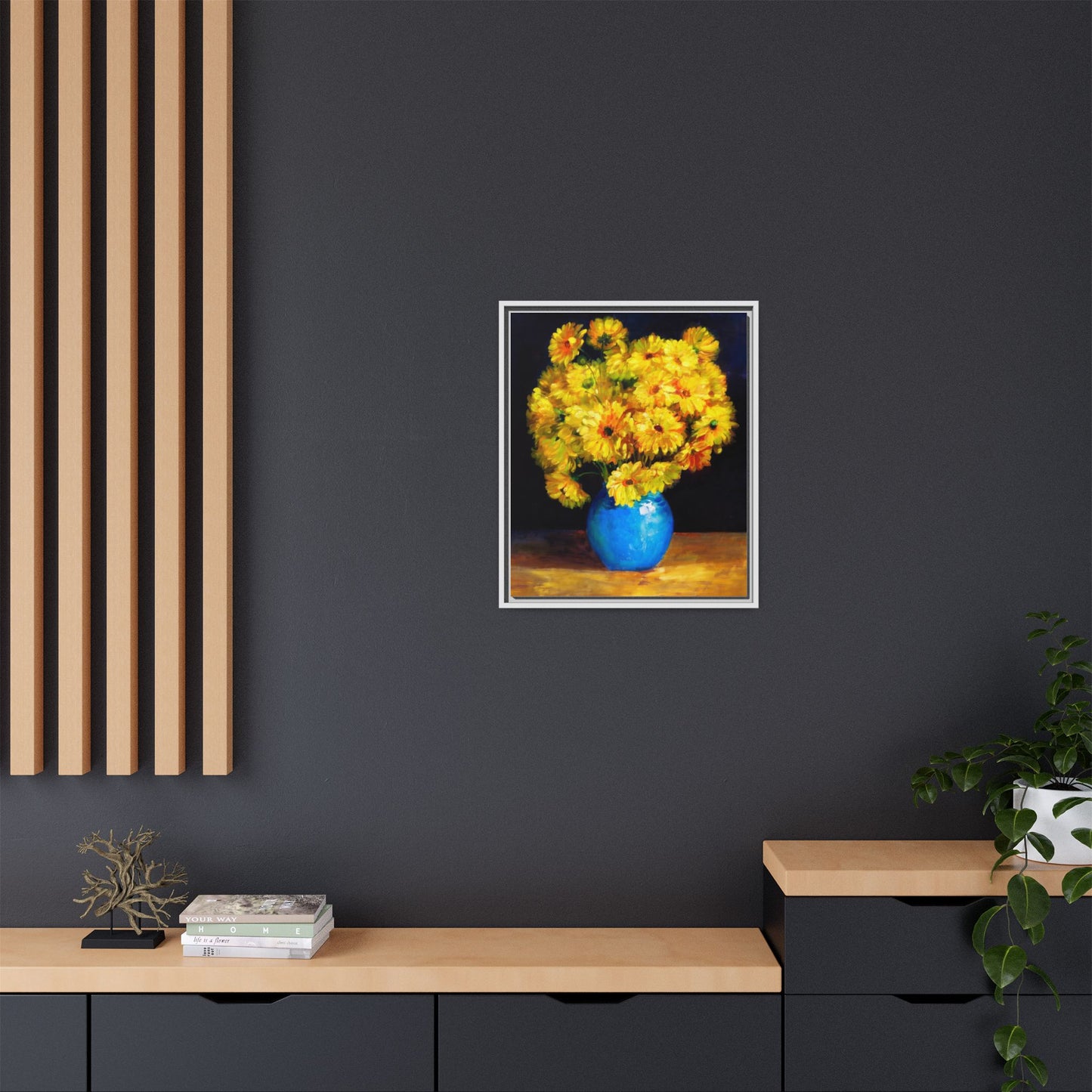 Yellow Daisy Bouquet Matte Canvas Framed Wall Art