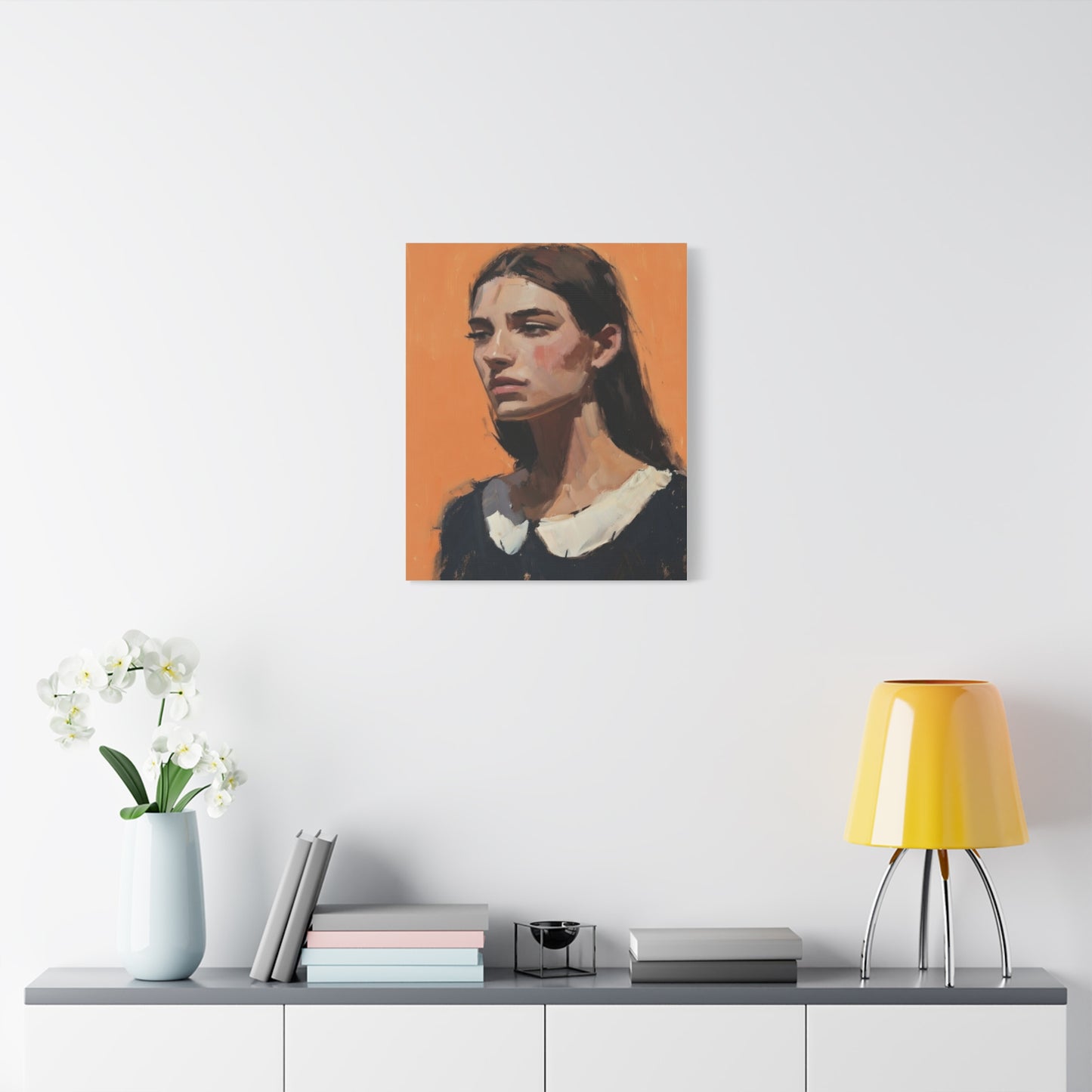 Portrait Canvas Print — Moody Female Figure in Warm Orange