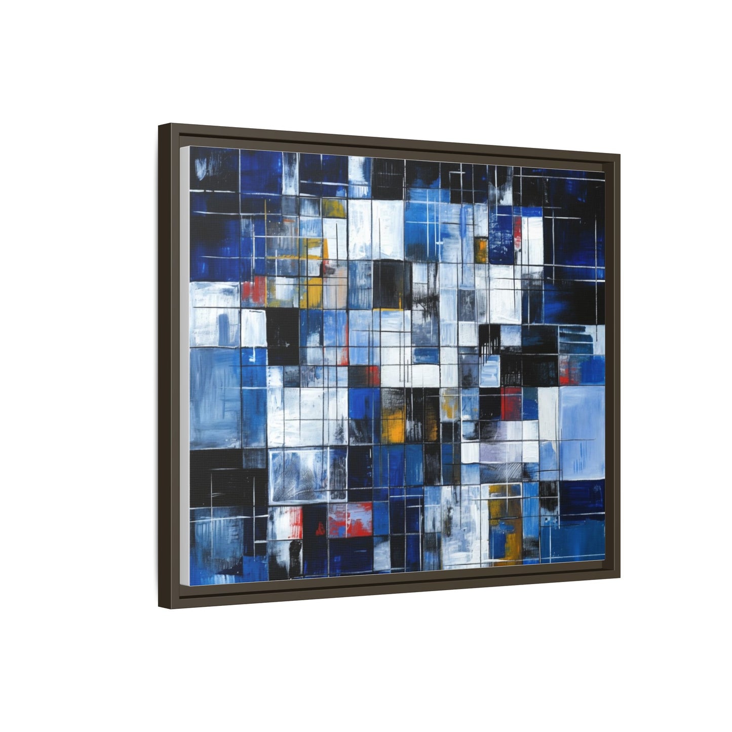 Abstract Blue Grid Matte Canvas Framed Art Print