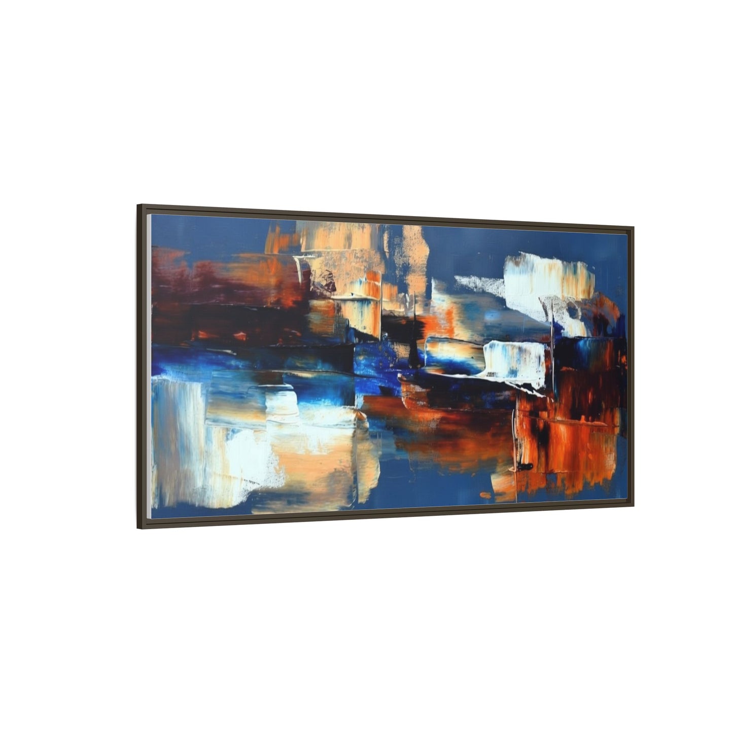 Abstract Blue & Rust Framed Canvas Art — Modern Matte Wall Painting