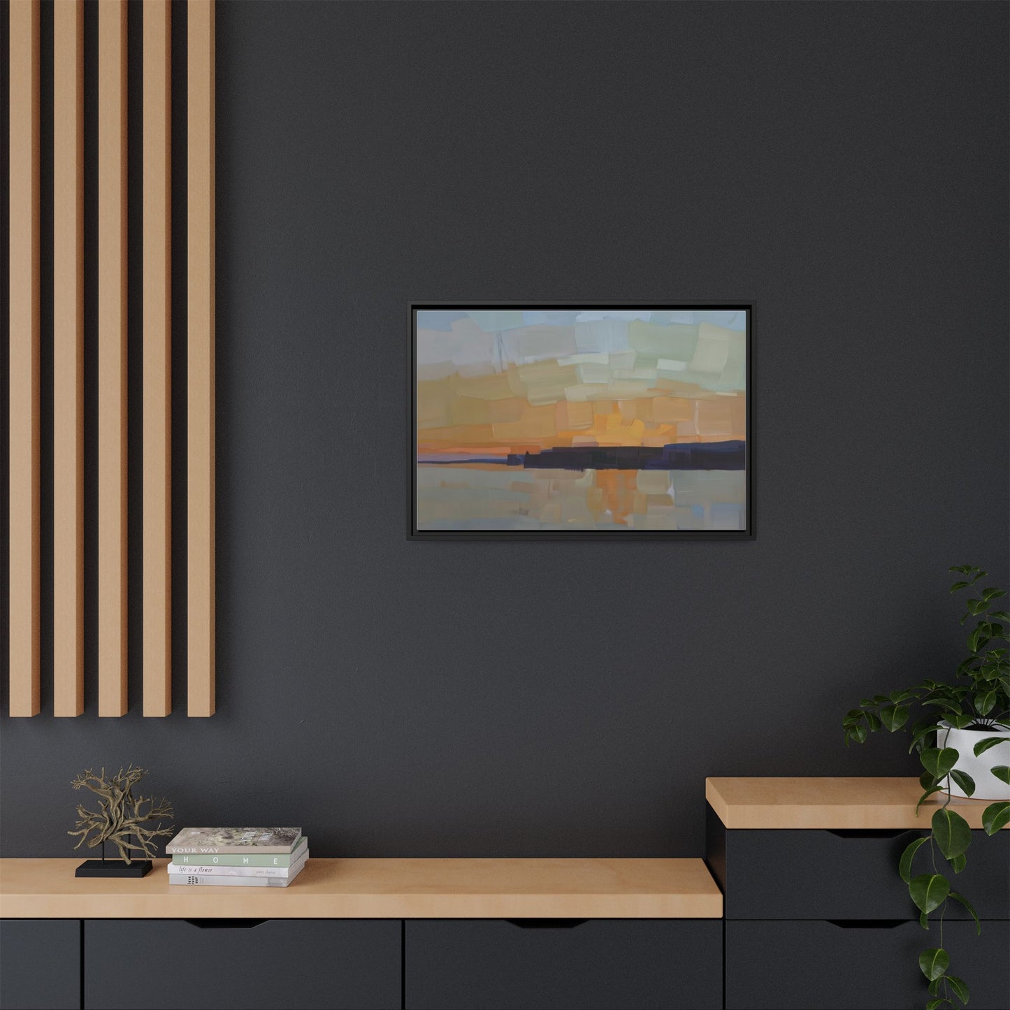 Framed Matte Canvas Sunset Abstract Landscape Art Print