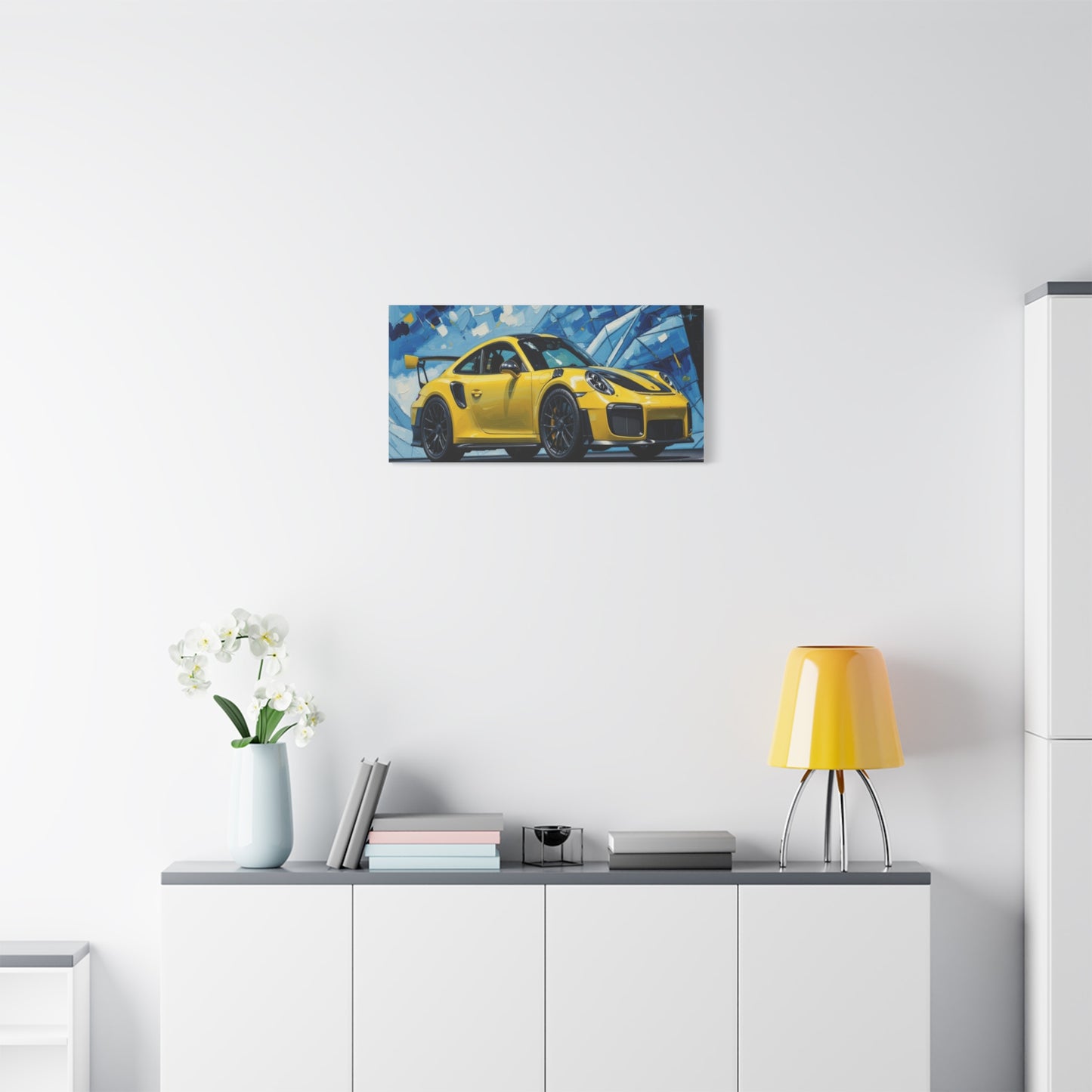 Yellow Porsche Sports Car Canvas Print — Modern Automotive Wall Art