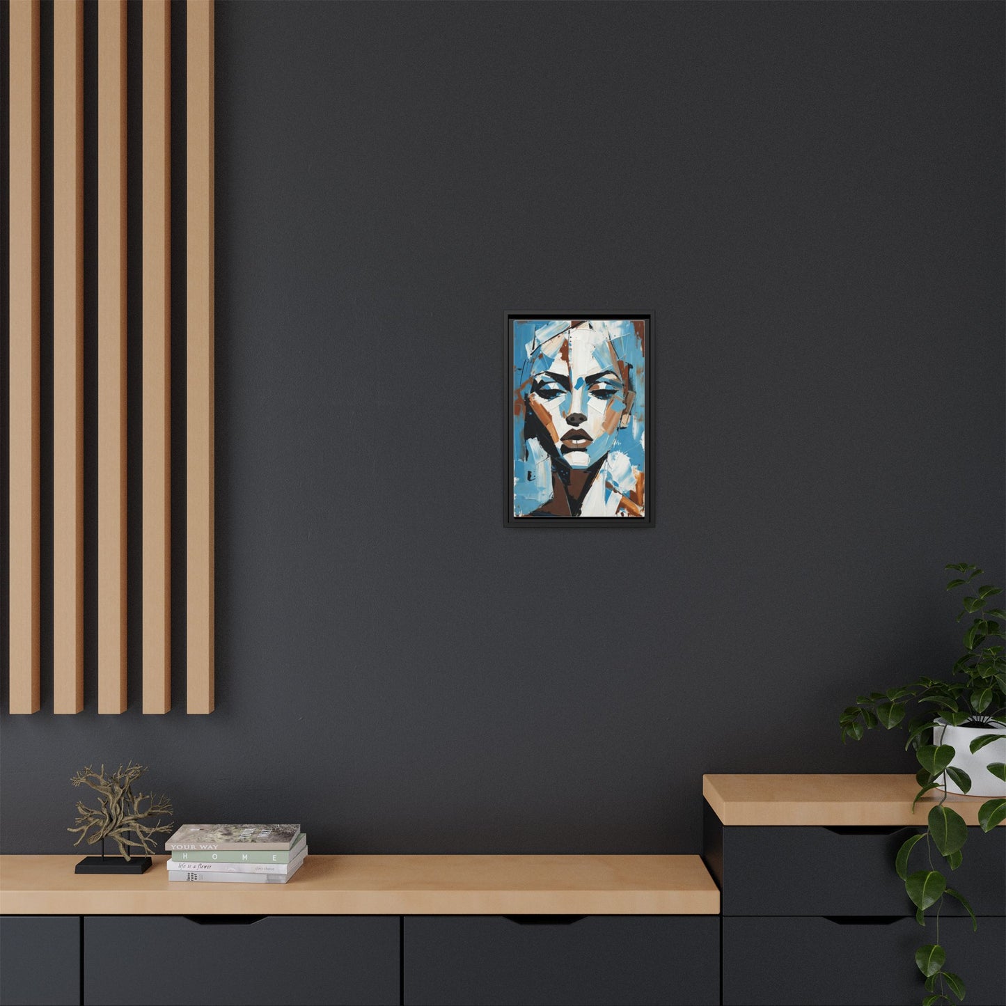 Abstract Blue Face Matte Canvas Wall Art — Framed Modern Portrait Print