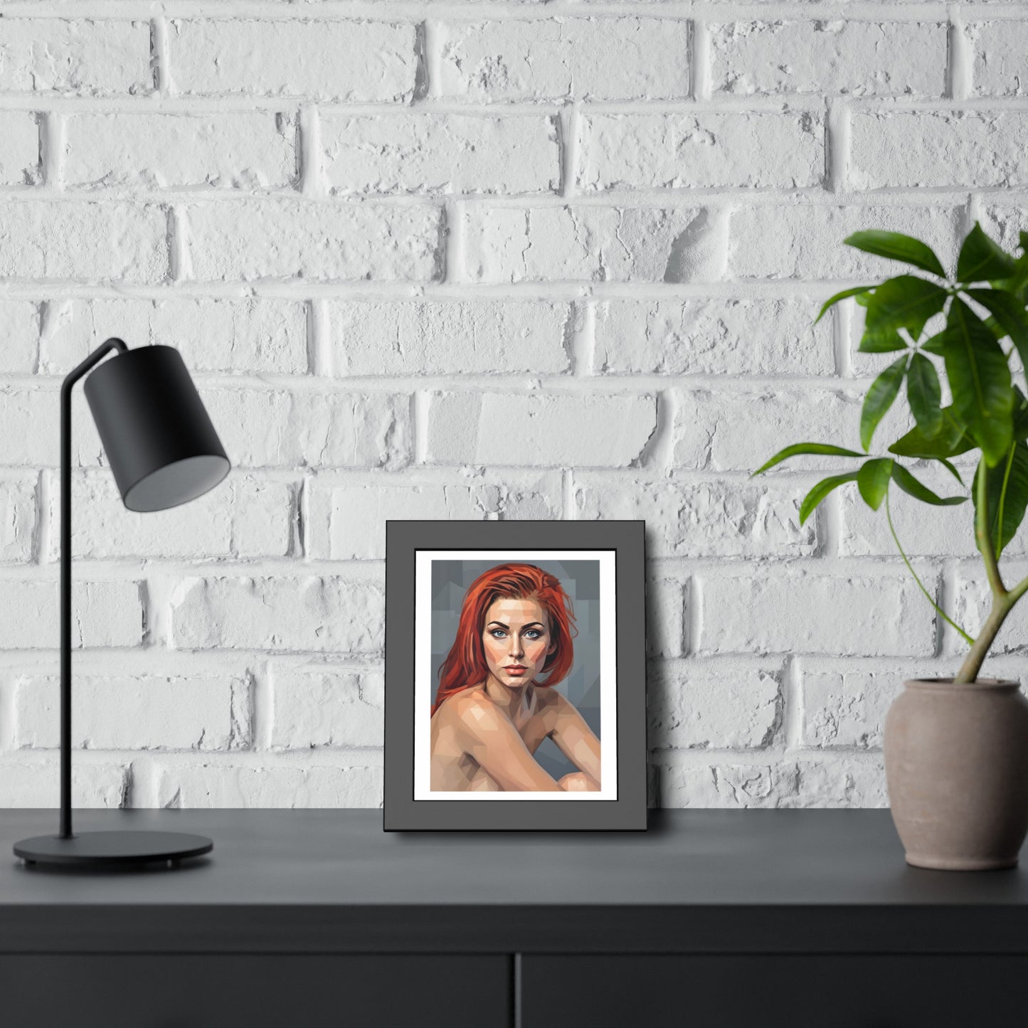 Framed Poster — Geometric Redhead Portrait Art Print