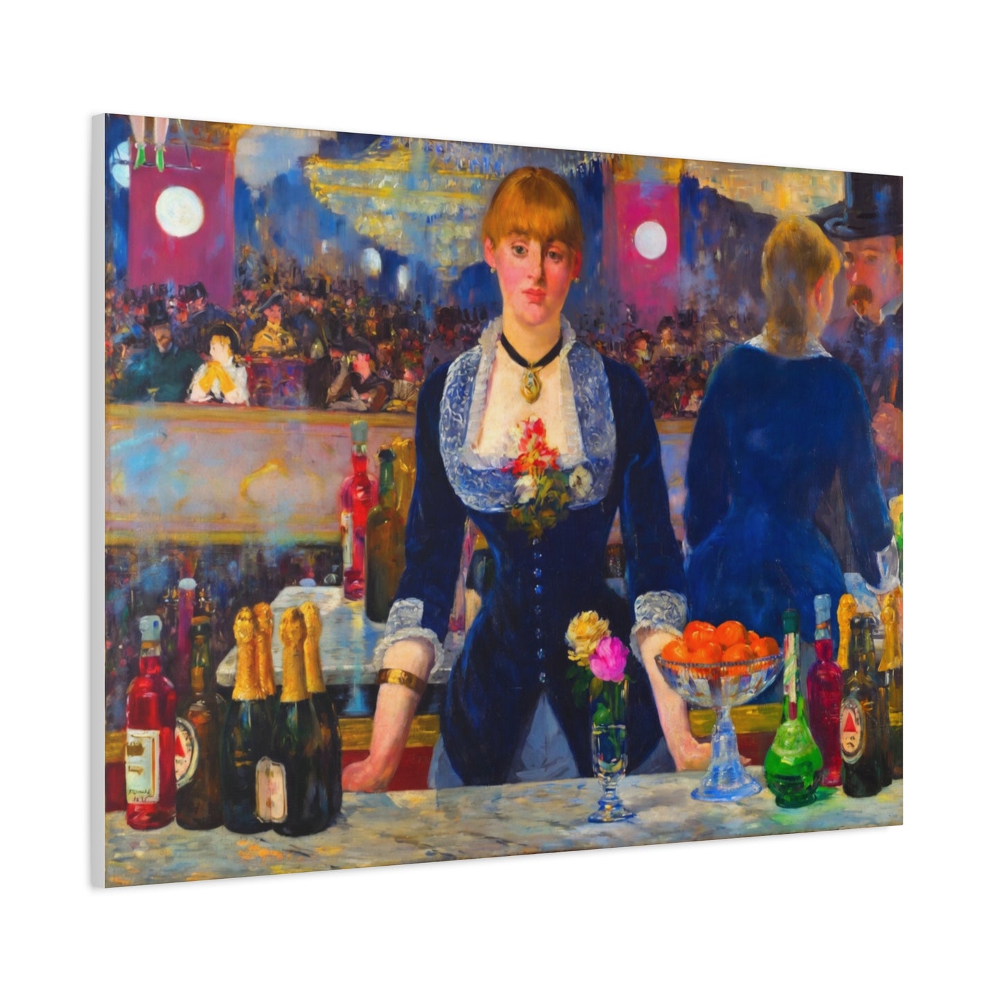 Bar at the Folies-Bergère Matte Canvas Print — Édouard Manet Style Barmaid Wall Art