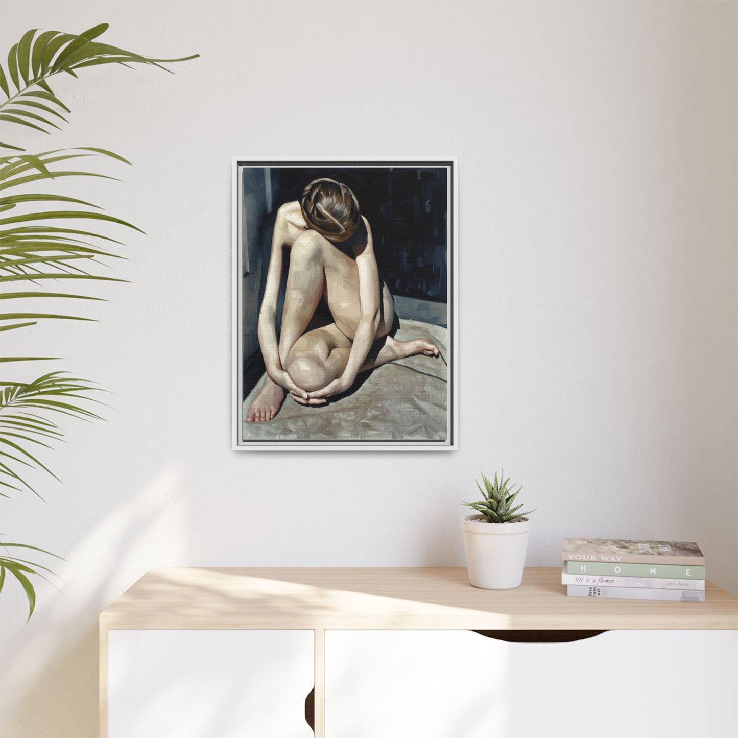 Framed Matte Canvas Print Contemplative Nude Figure Art