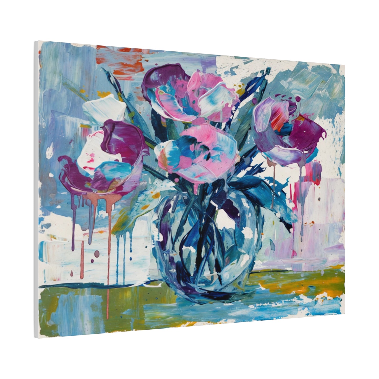 Abstract Floral Canvas Wall Art — Colorful Bouquet Matte Stretched Canvas