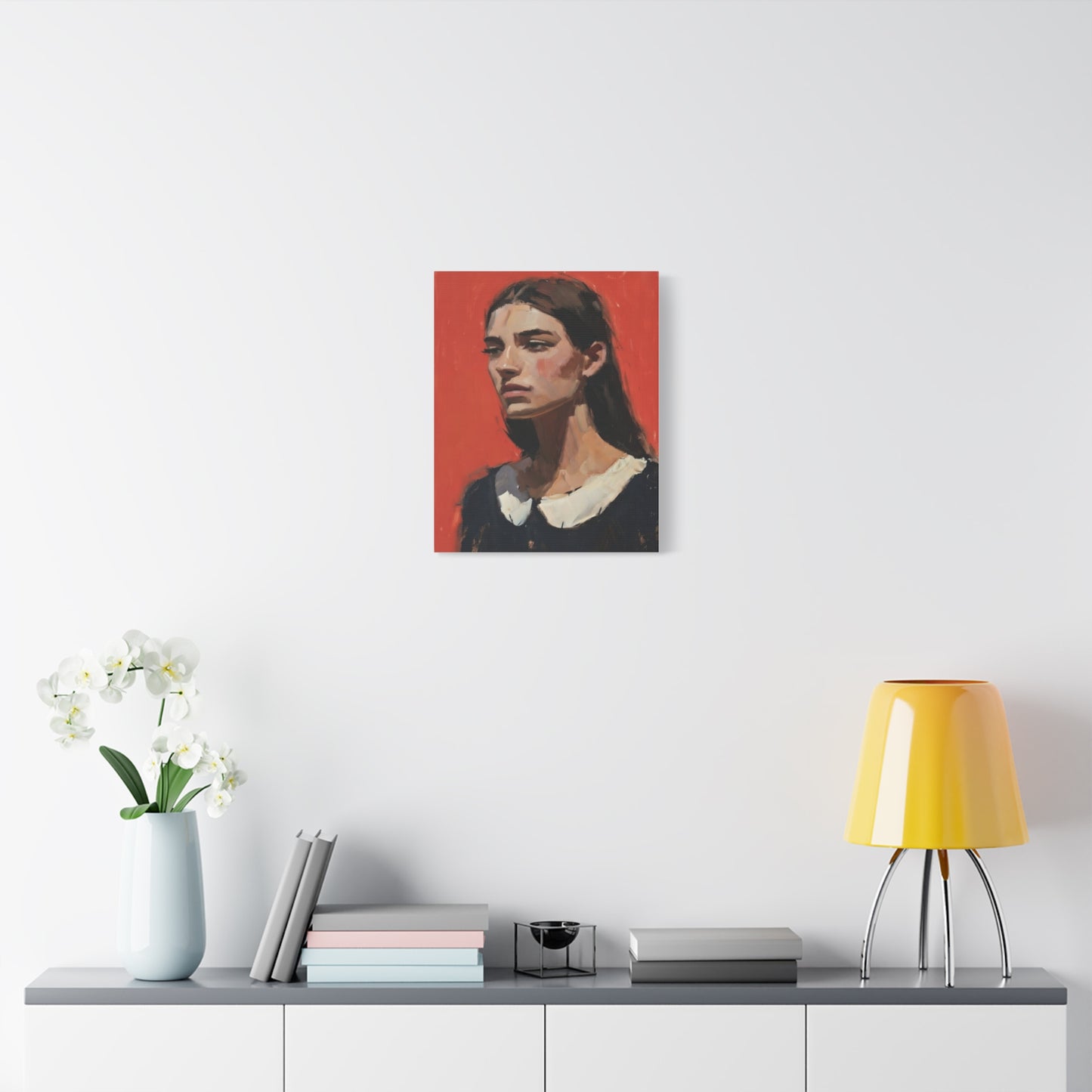 Portrait Canvas Print — Moody Red Figurative Art on Matte Stretched Canvas