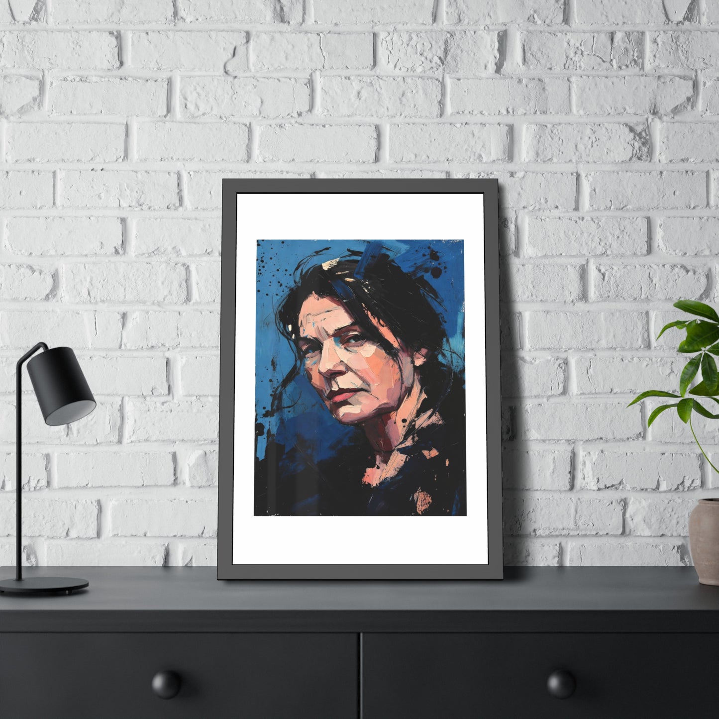 Framed Women in Blue Paper Posters