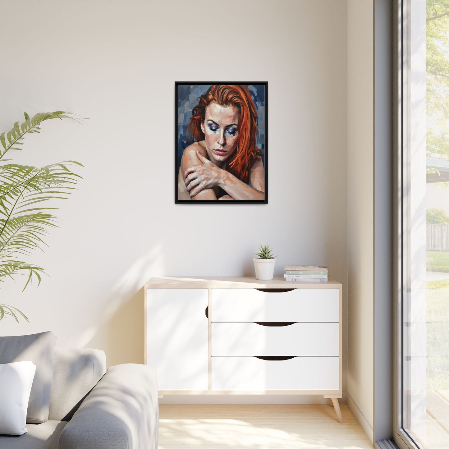 Framed Matte Canvas Art – Contemplative Redhead Portrait
