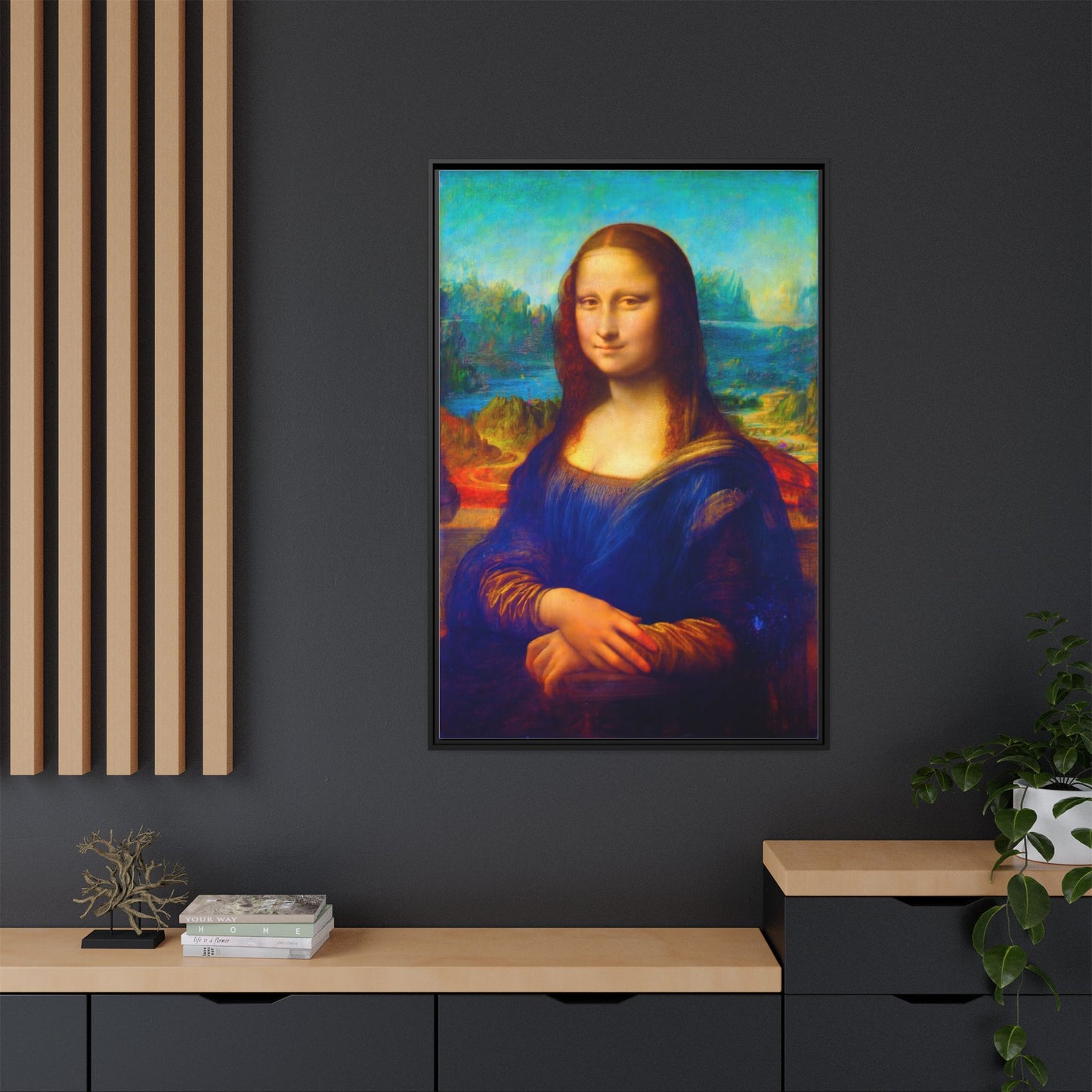 Framed Matte Canvas Print — Colorful Mona Lisa Wall Art