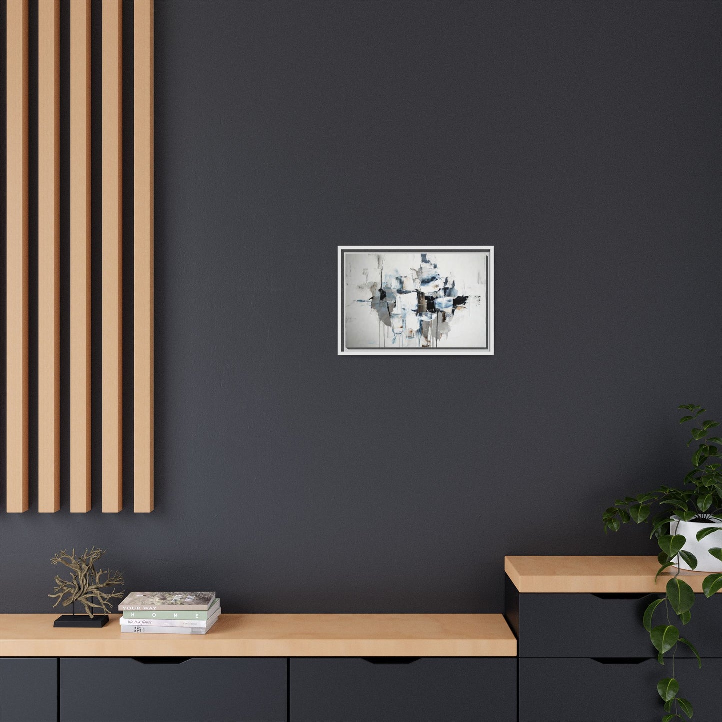 Framed Abstract Canvas Art — Blue Neutral Modern Wall Print