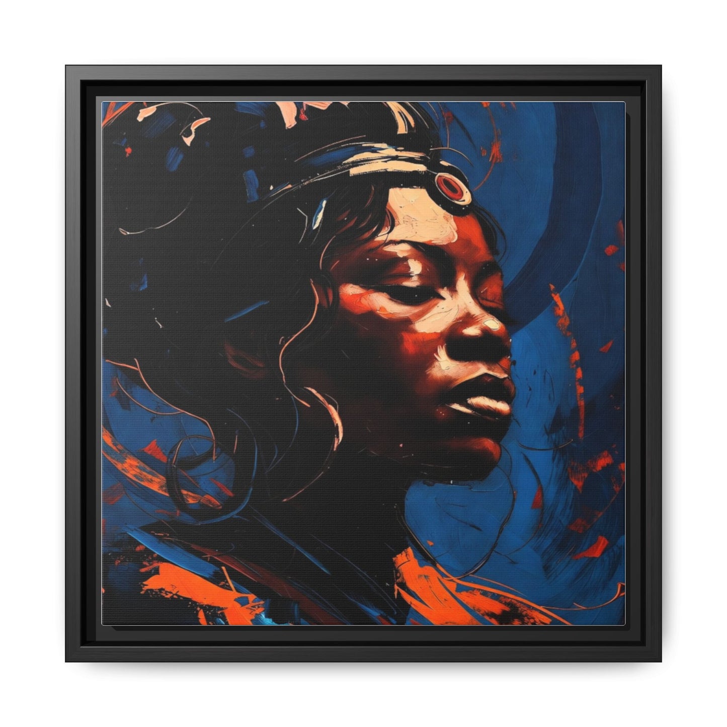 Framed Matte Canvas Art - Vibrant Portrait of a Black Woman (Multi-Color)