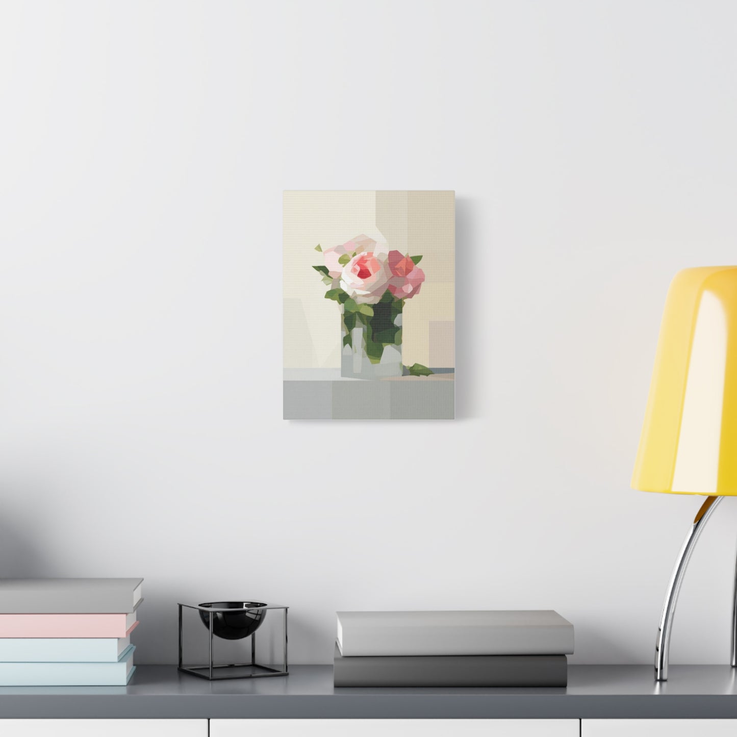 Pink Rose Still Life Canvas — Modern Floral Wall Art, Matte Stretched Canvas
