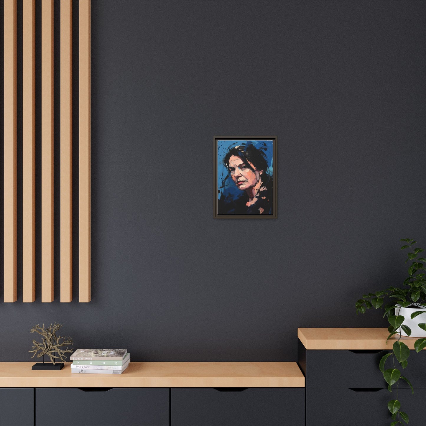 Framed Matte Canvas Portrait — Expressive Blue Painterly Woman Art