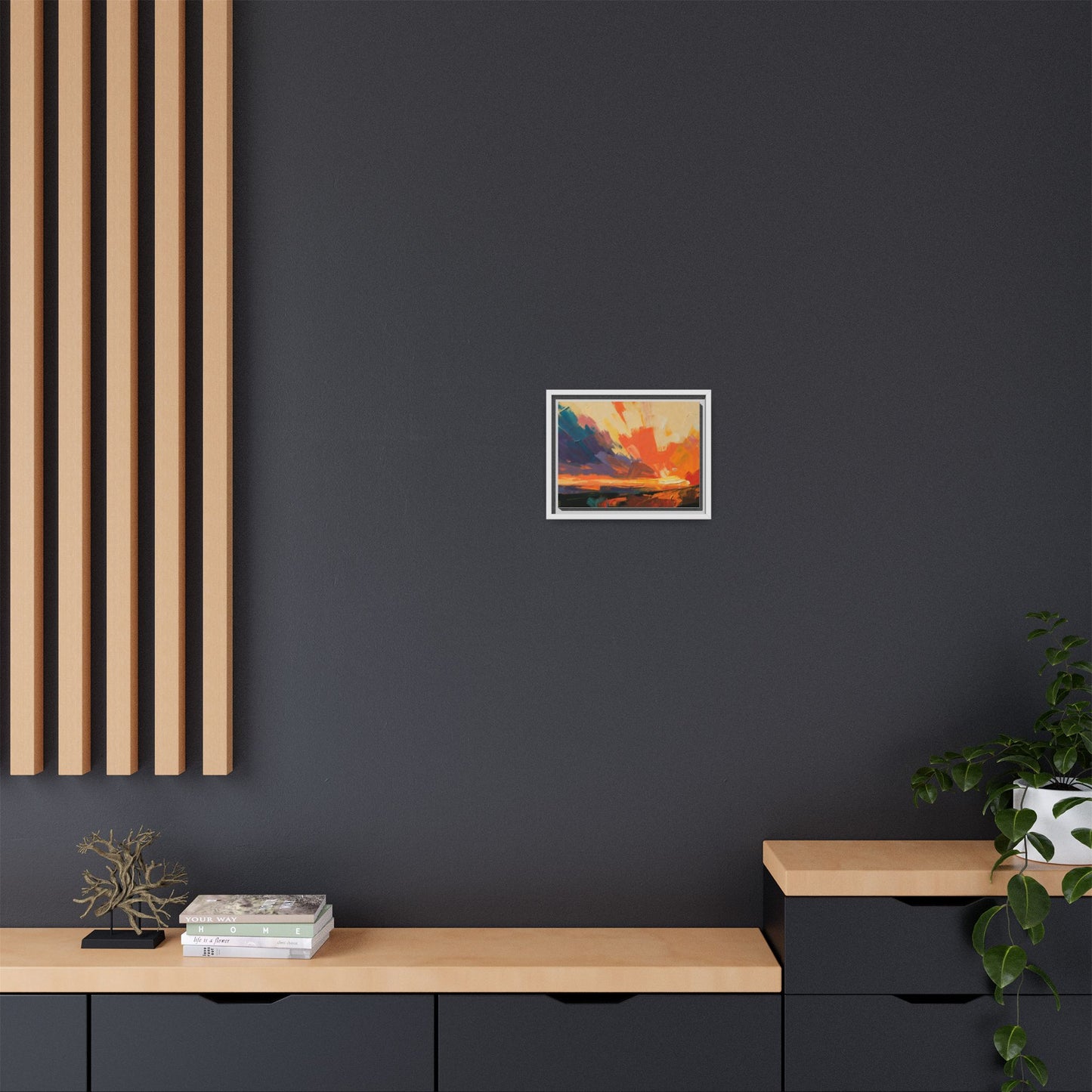 Framed Abstract Sunset Canvas Art – Multicolor Matte Wall Decor