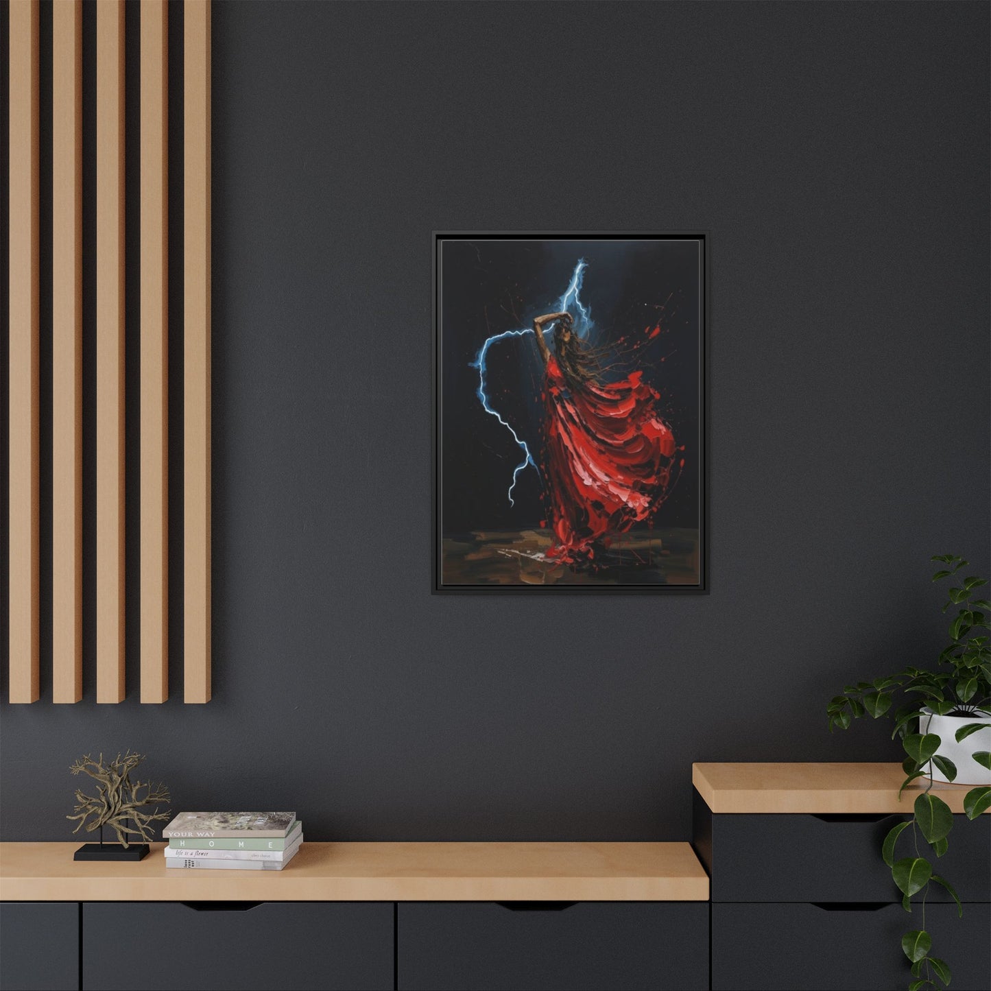 Framed Matte Canvas Print — Red Dancer Lightning Art