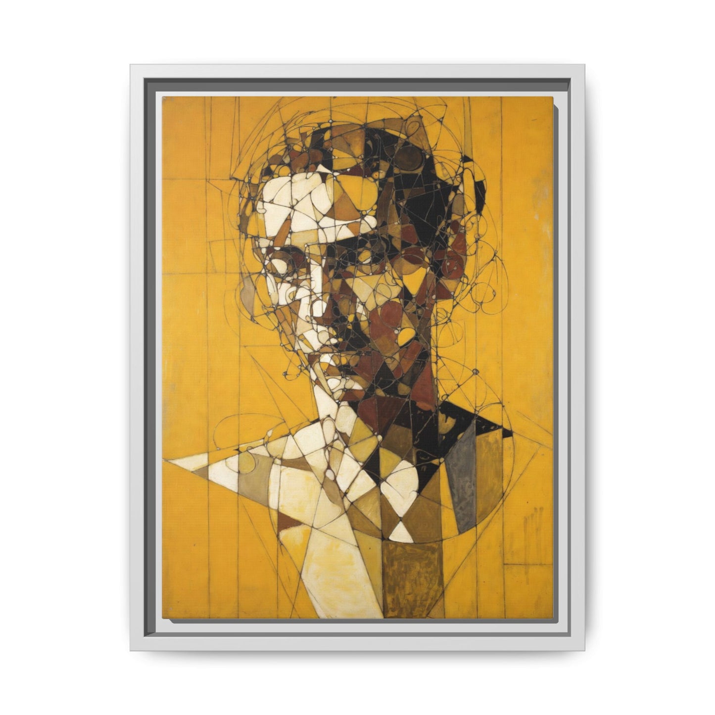 Framed Matte Canvas Art - Abstract Geometric Portrait on Mustard Yellow