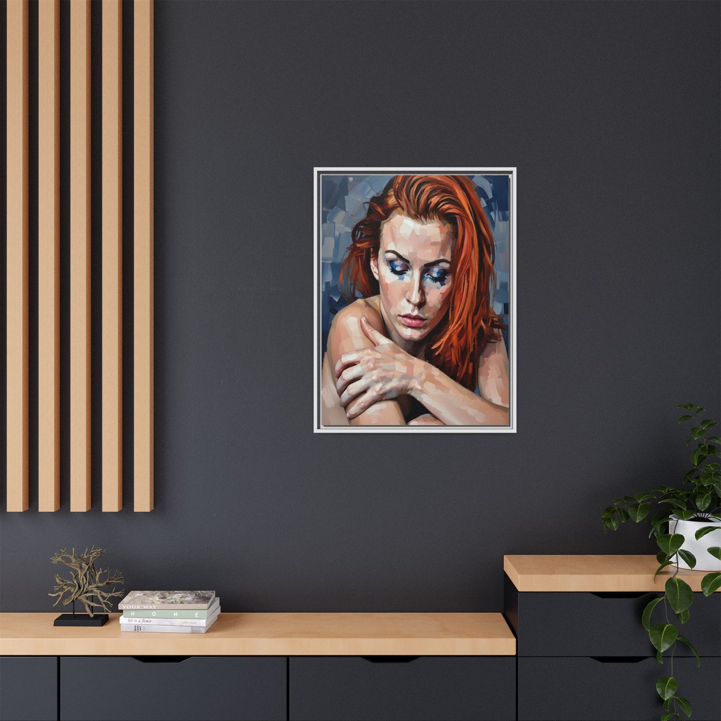 Framed Matte Canvas Art – Contemplative Redhead Portrait