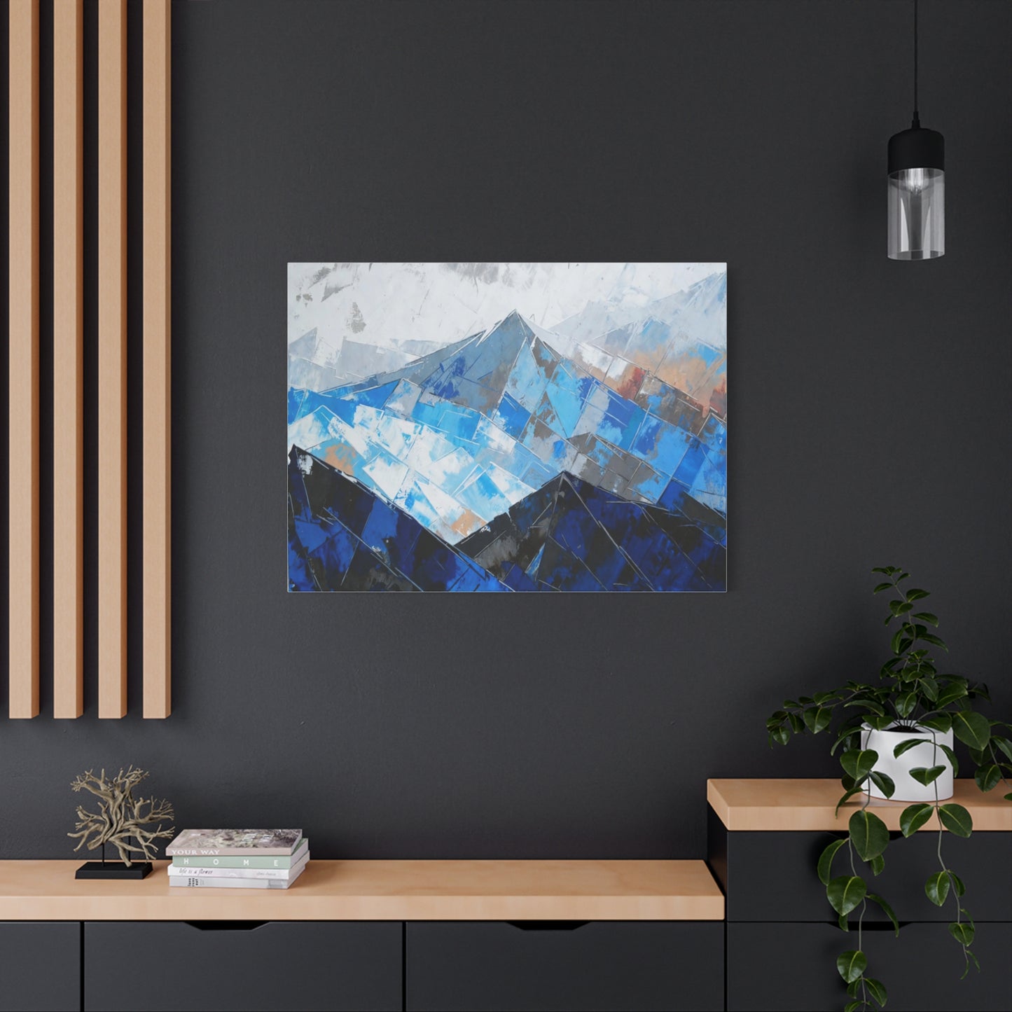 Blue Abstract Mountain Canvas Print – Modern Geometric Landscape Wall Art