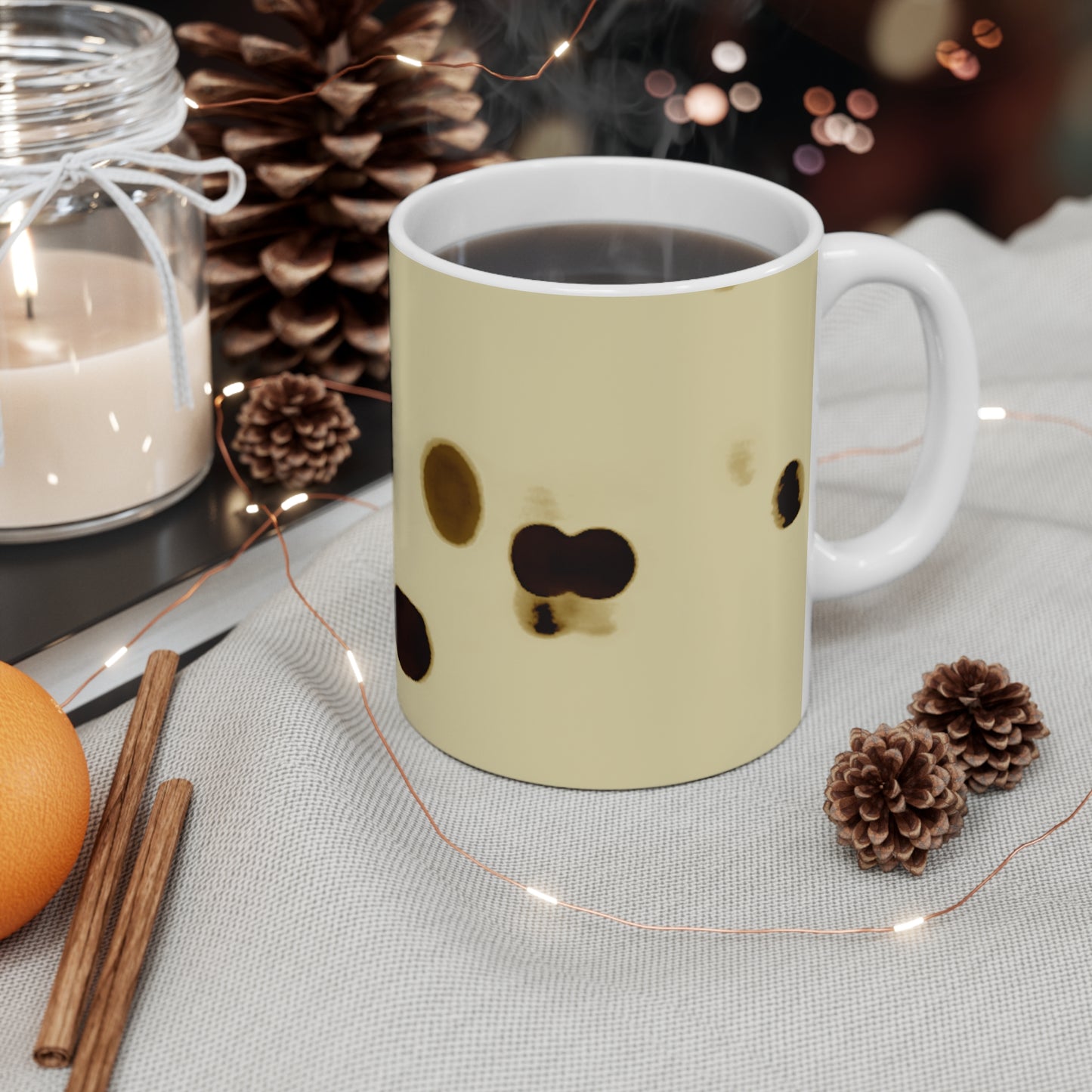 Coffee Stain Pattern Mug — Minimal Brown Splotch Ceramic Coffee Cup