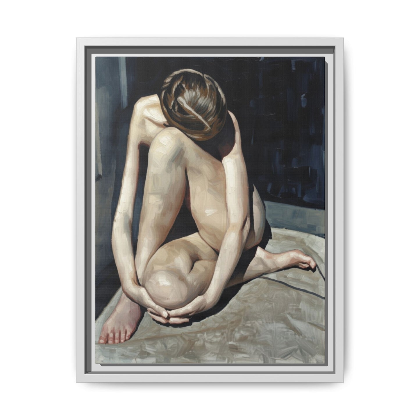 Framed Matte Canvas Print Contemplative Nude Figure Art