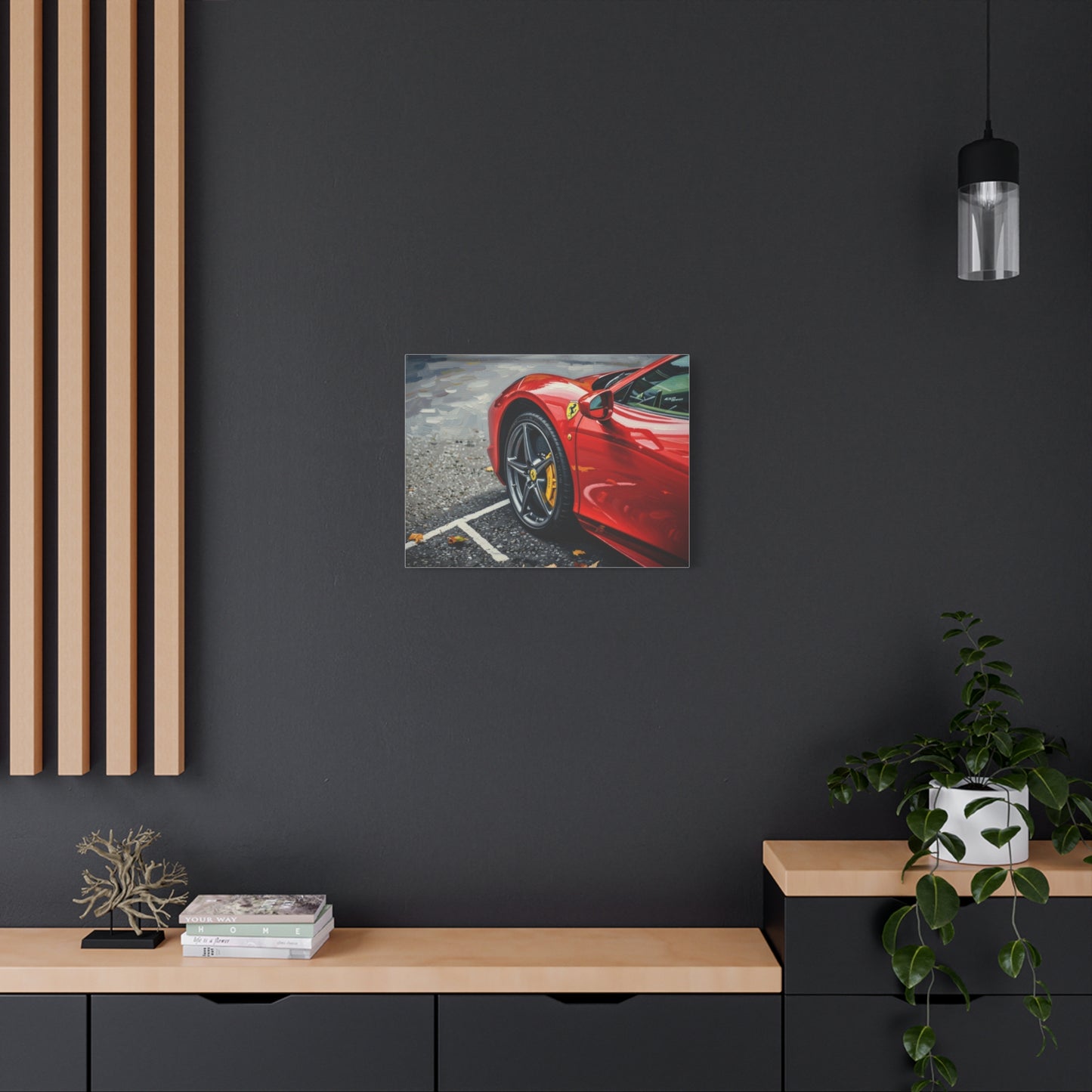 Red Sports Car Canvas Print — Ferrari Wheel Close-Up Matte Stretched Wall Art
