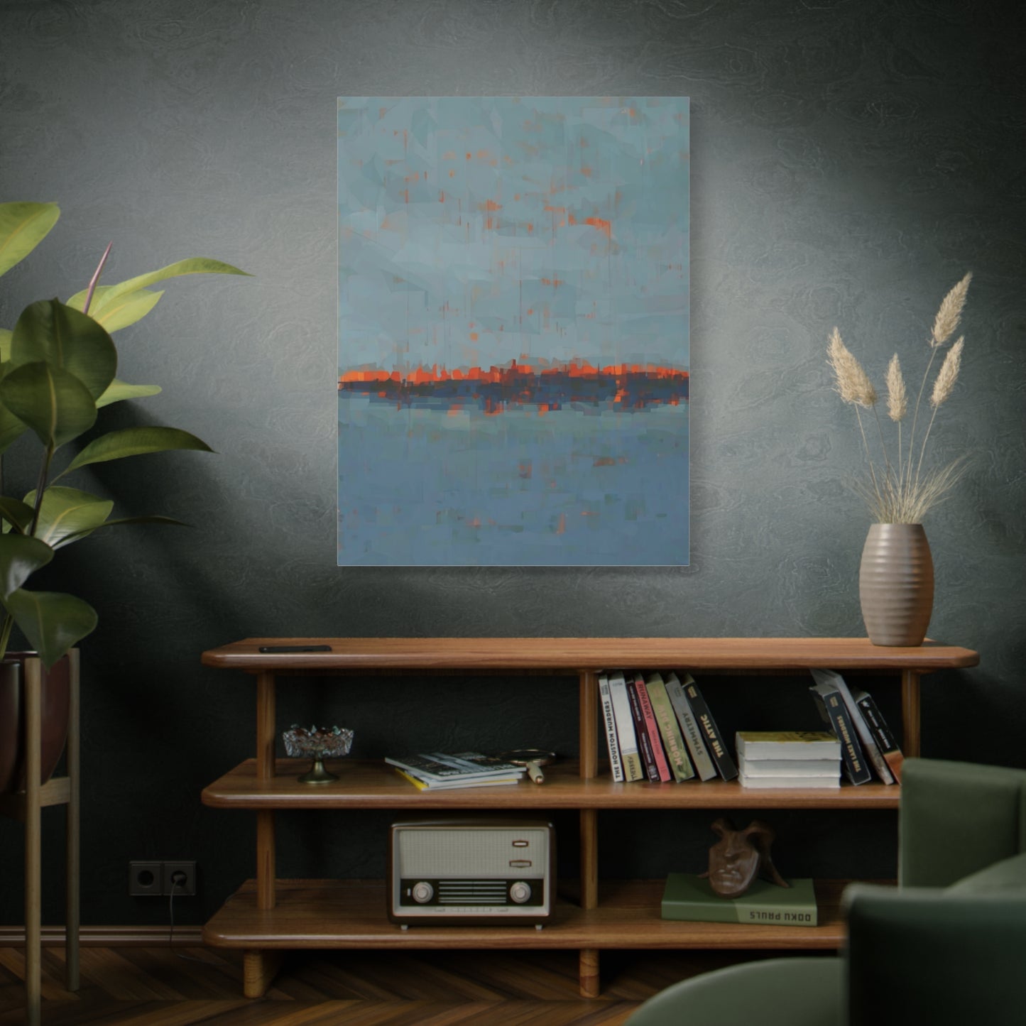 Abstract Coastal Horizon Canvas Print — Blue Teal with Orange Accent