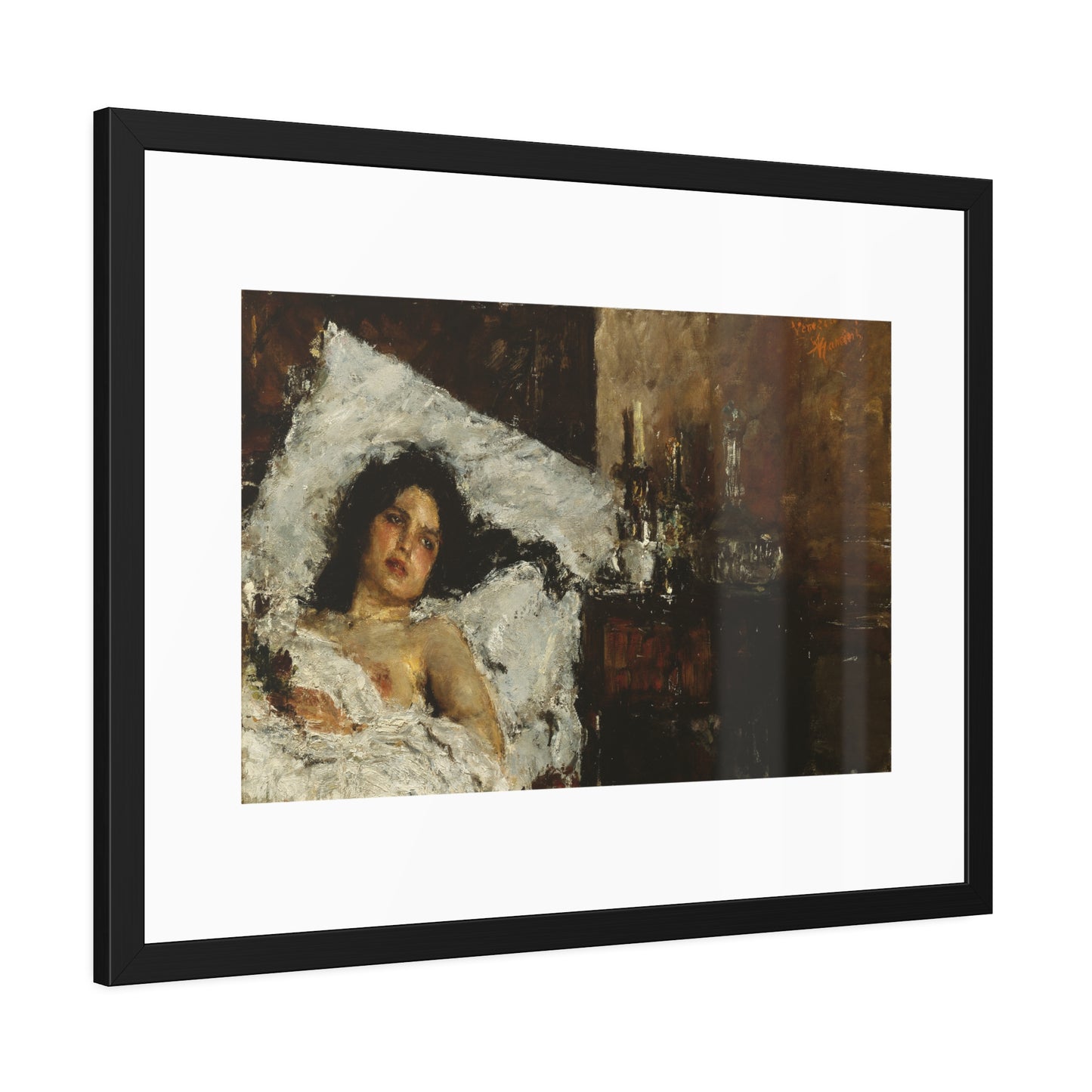 Resting by Antonio Mancini  Framed Poster Wall Art Print