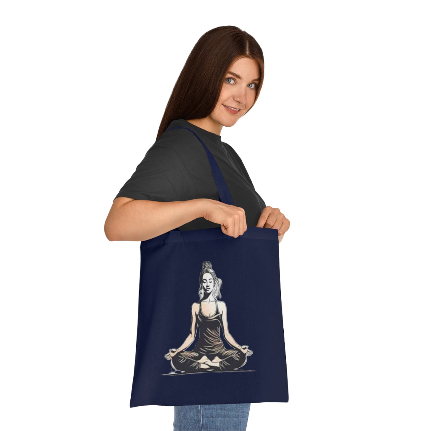Yoga Meditation Cotton Tote Bag — Lotus Pose Graphic Beach & Market Tote