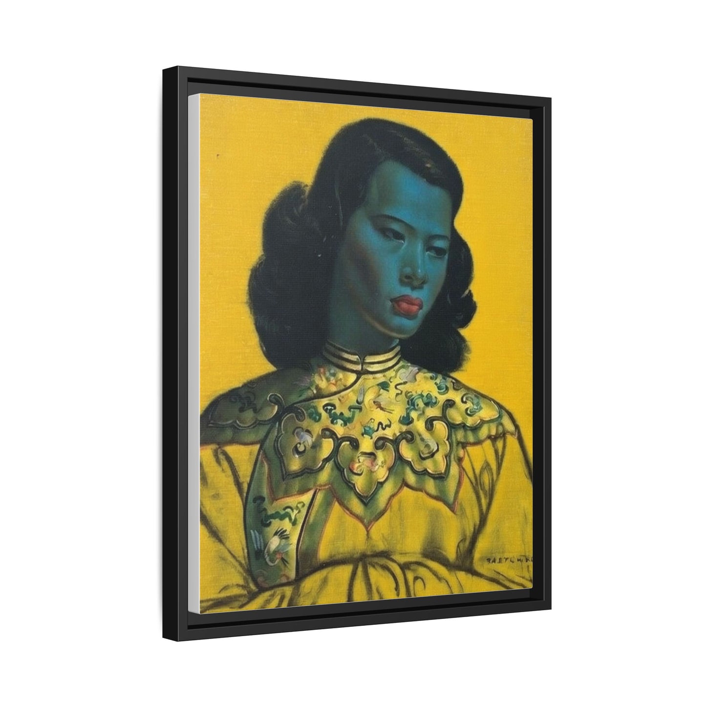 Framed Matte Canvas Art Print — Vintage Portrait with Yellow Background