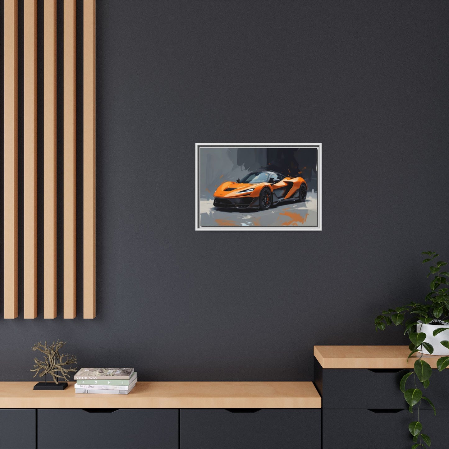 Framed Matte Canvas — Orange Sports Car Print