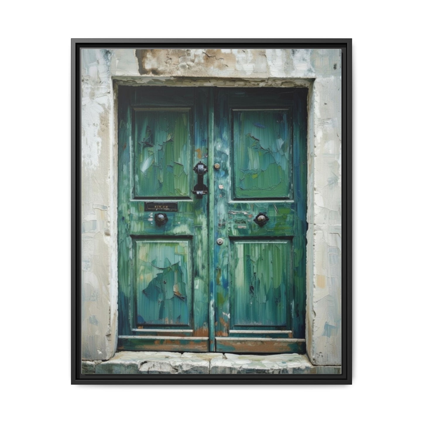 Framed Matte Canvas Art — Weathered Green Door Wall Print
