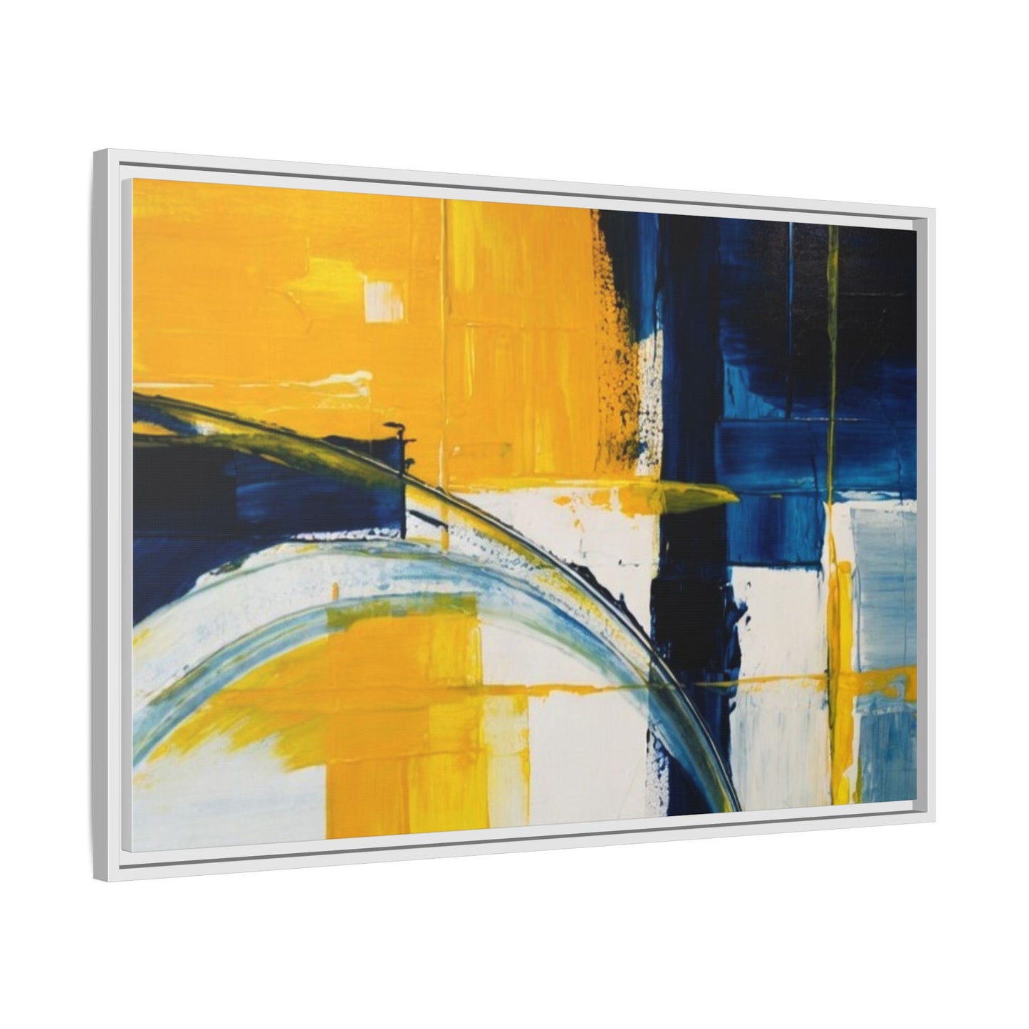 Abstract Yellow & Blue Framed Canvas Wall Art — Modern Matte Canvas Print
