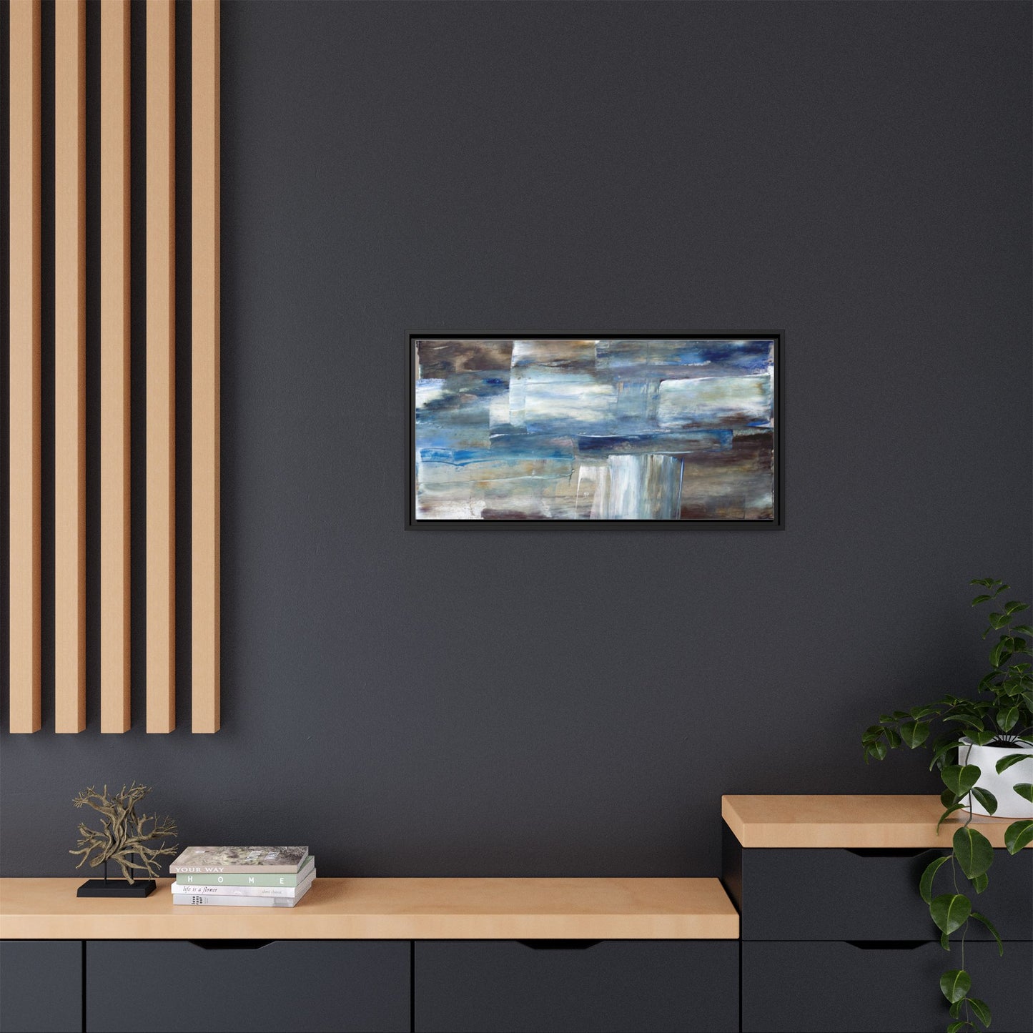 Abstract Blue Coastal Matte Canvas Framed Wall Art
