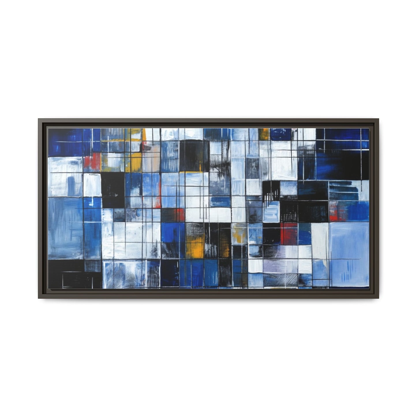 Abstract Blue Grid Matte Canvas Framed Art Print