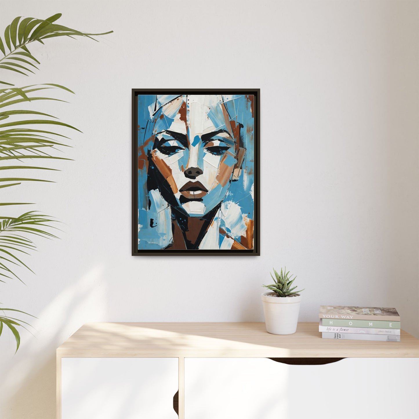 Abstract Blue Face Matte Canvas Wall Art — Framed Modern Portrait Print
