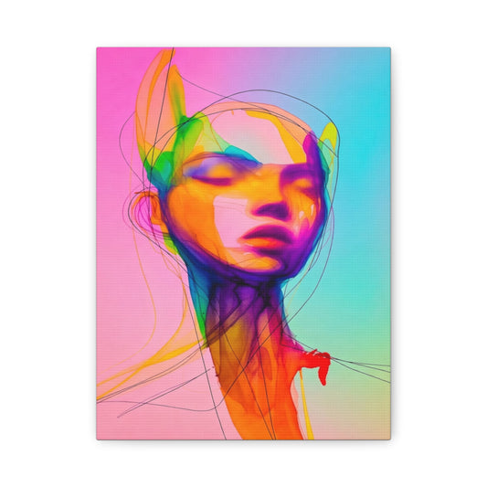 Abstract Neon Portrait Matte Canvas Wall Art