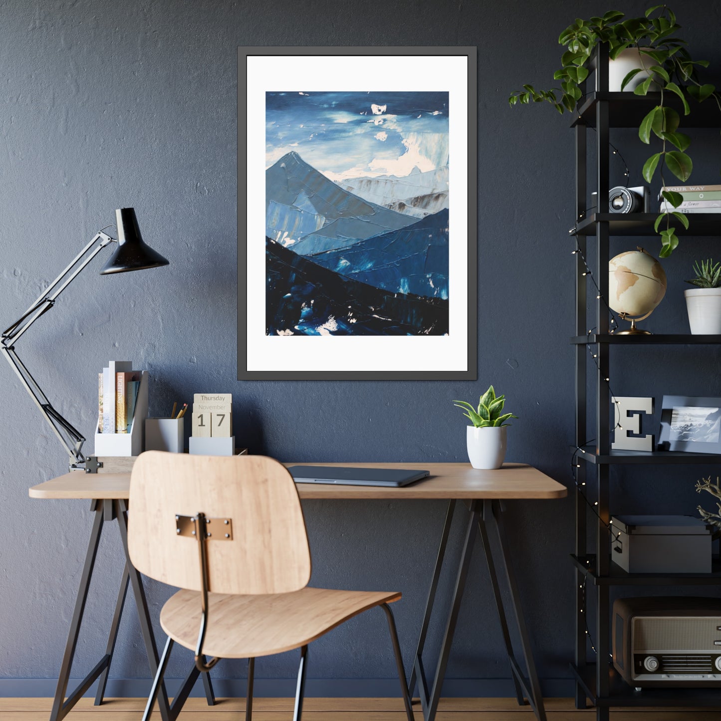 Blue Mountain Abstract Framed Poster — Scenic Wall Art Print