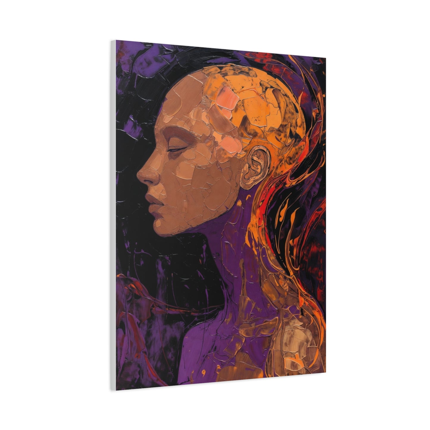 Abstract Portrait Canvas - Meditative Female Profile in Purple & Orange
