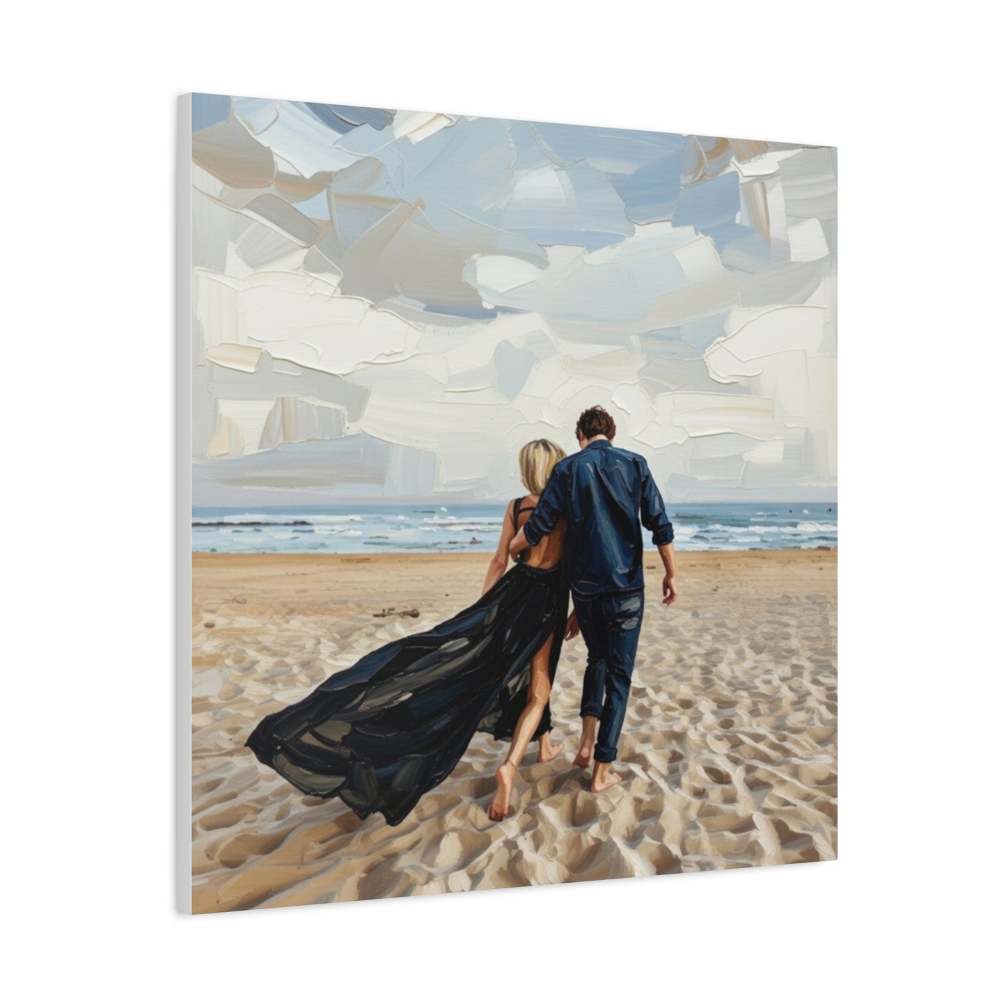 Beach Couple Canvas Print — Romantic Seaside Wall Art, Matte Stretched 1.25"
