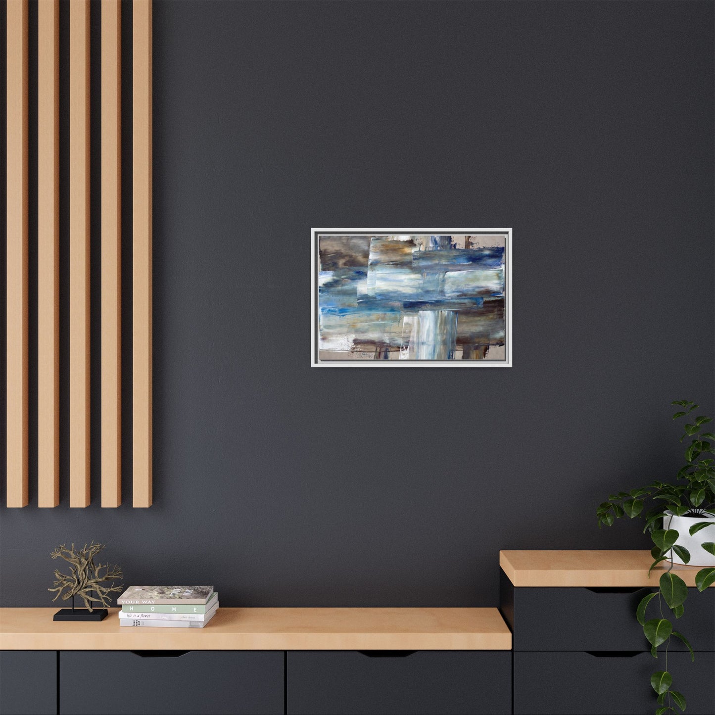 Abstract Blue Coastal Matte Canvas Framed Wall Art