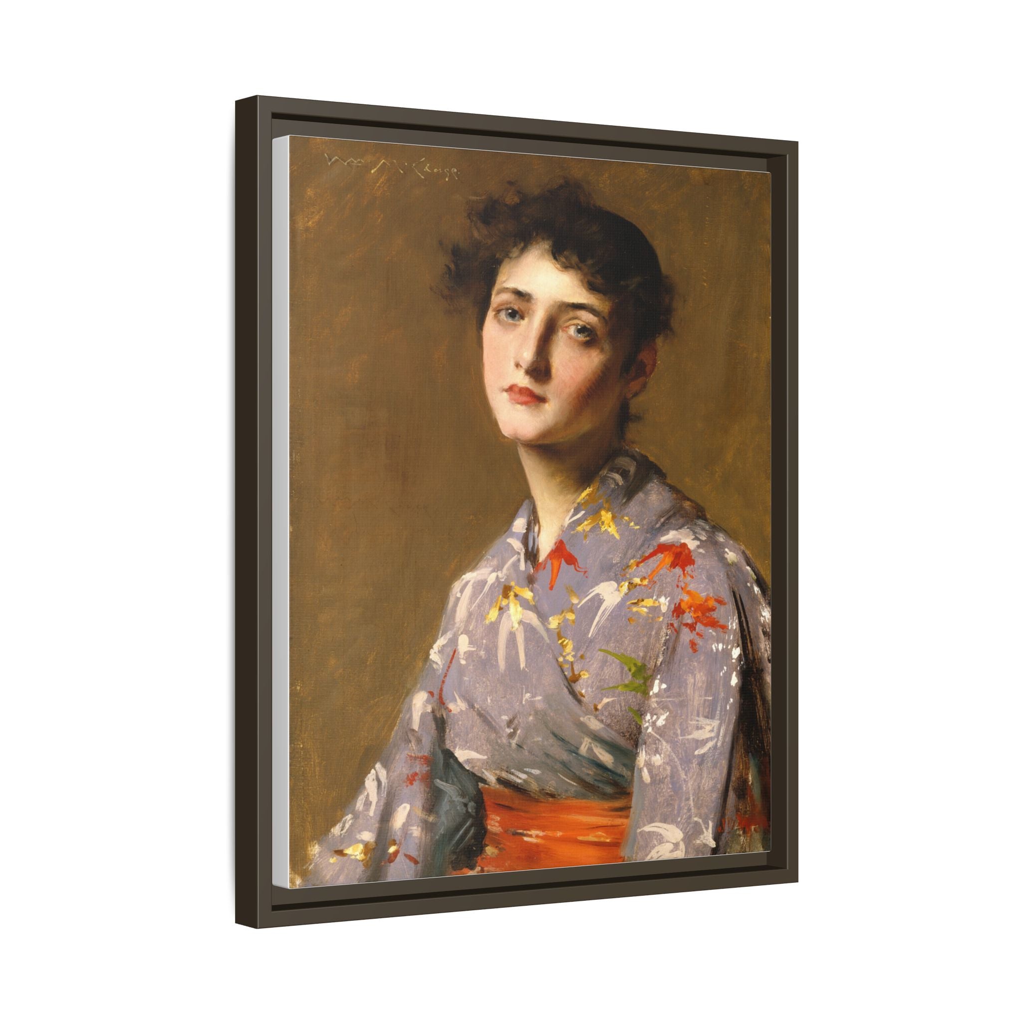 Girl in a Japanese Costume by William Merritt Chase Framed Matte Canvas Wall Art Print