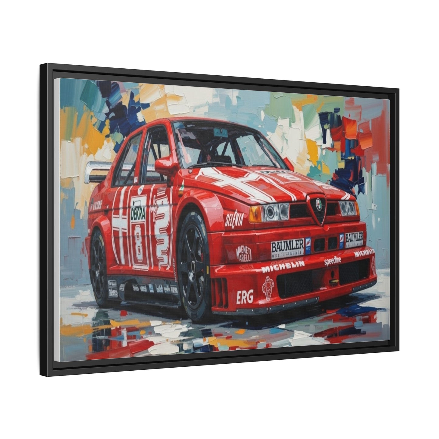 Framed Racing Car Canvas Print — Red Alfa Romeo Track Art