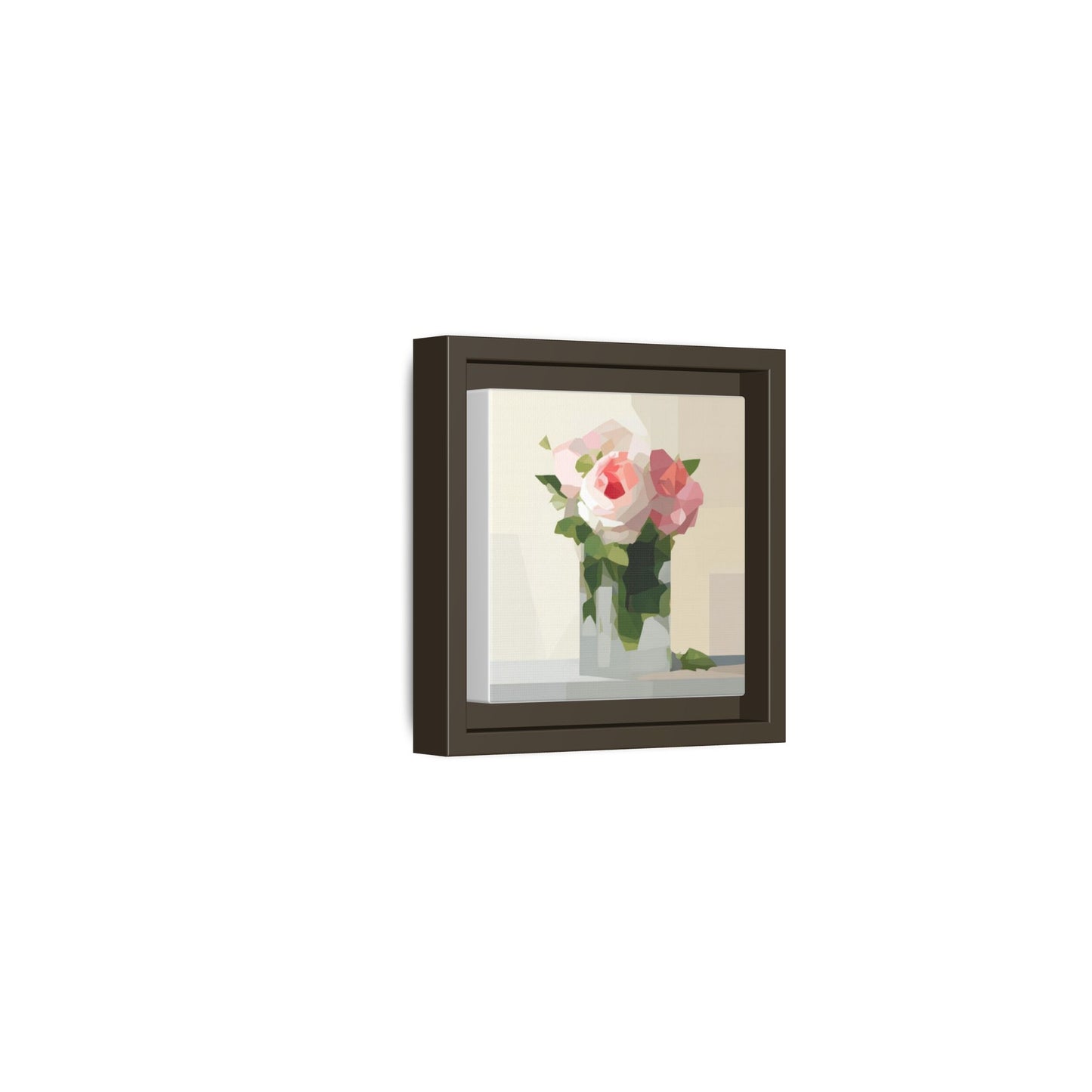 Framed Floral Canvas Print — Geometric Pink Rose Wall Art