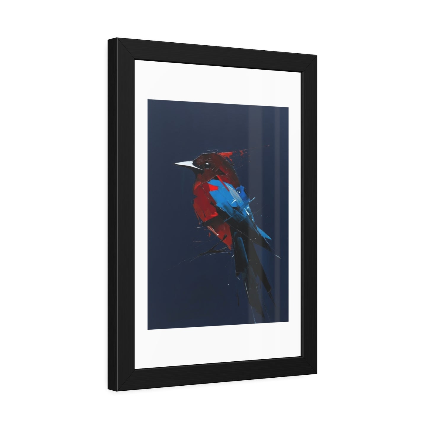 Framed Bird Art Print — Modern Red & Blue Kingfisher Poster