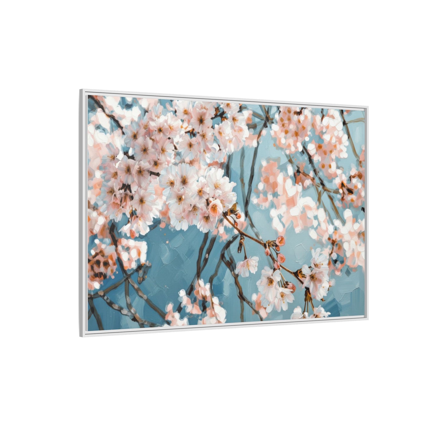 Framed Cherry Blossom Matte Canvas Print — Soft Pink Floral Wall Art