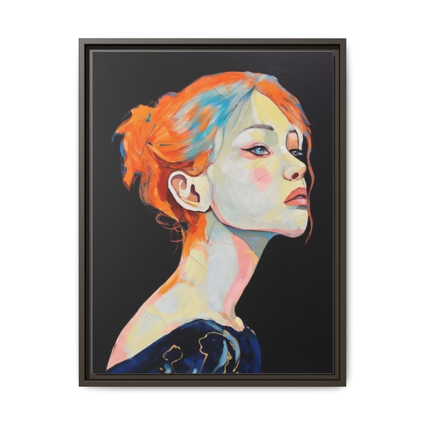 Framed Matte Canvas Portrait — Vibrant Multi‑Color Woman Wall Art