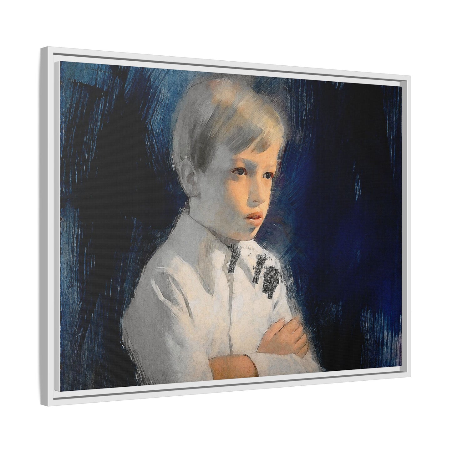 Painting of boy by Unknown Artist Framed Matte Canvas Wall Art Print